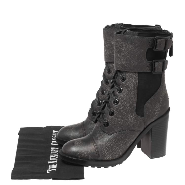 مملوكة مسبقًا Tory Burch Black Leather Broome Combat Boots Size 37.5