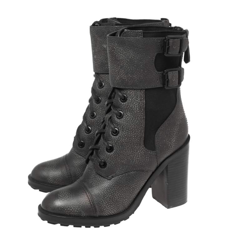مملوكة مسبقًا Tory Burch Black Leather Broome Combat Boots Size 37.5