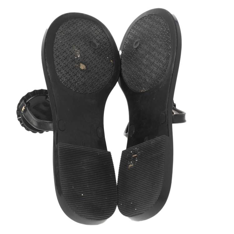 Pre Owned Tory Burch Black Jelly Logo Pearl Melody Flat Thong Sandals Size 39.5