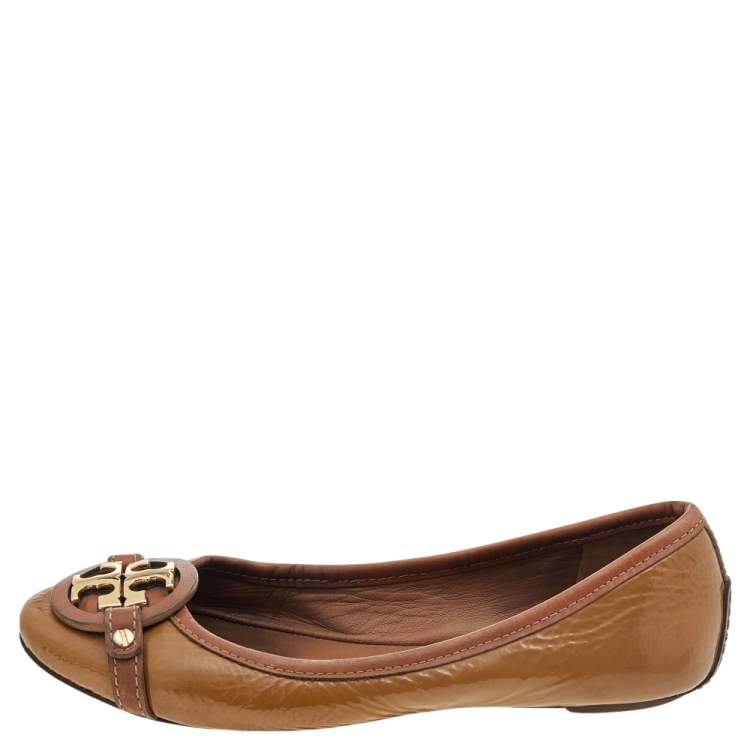 Tory Burch Reva Tan Textured Leather Flats Sz hot 6