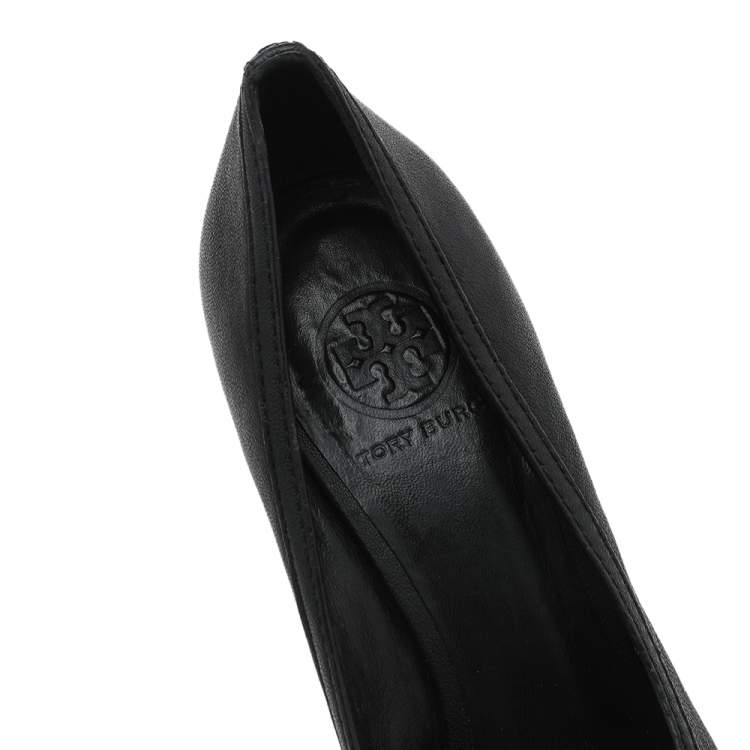 Pre Owned Tory Burch Black Leather Wedge Pumps Size 39