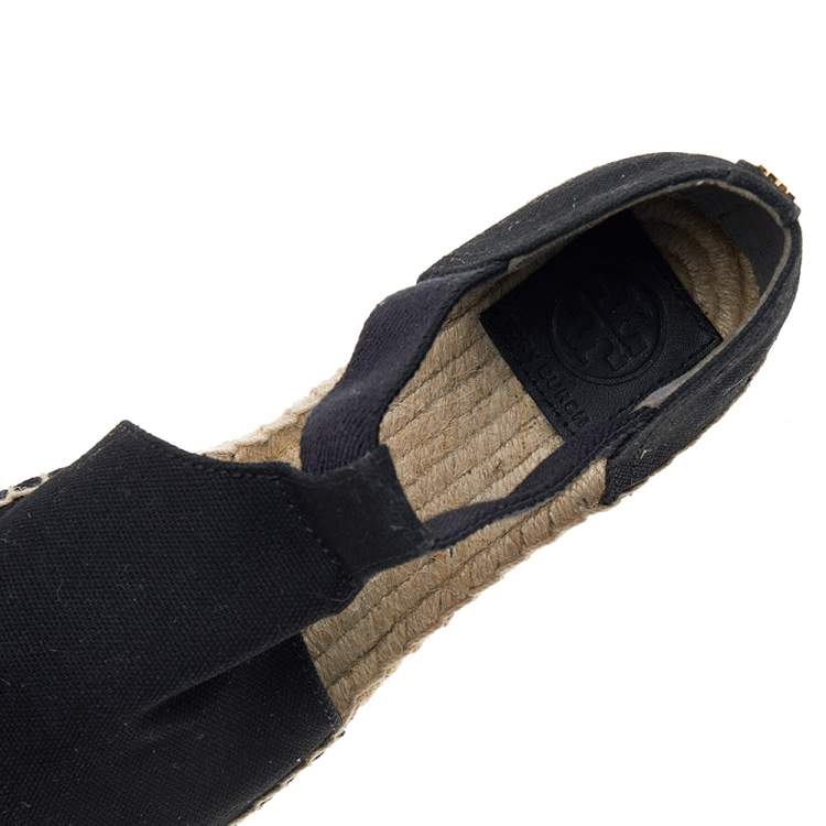 Pre Owned Tory Burch Black Jute Espadrille Flats Size 37.5 