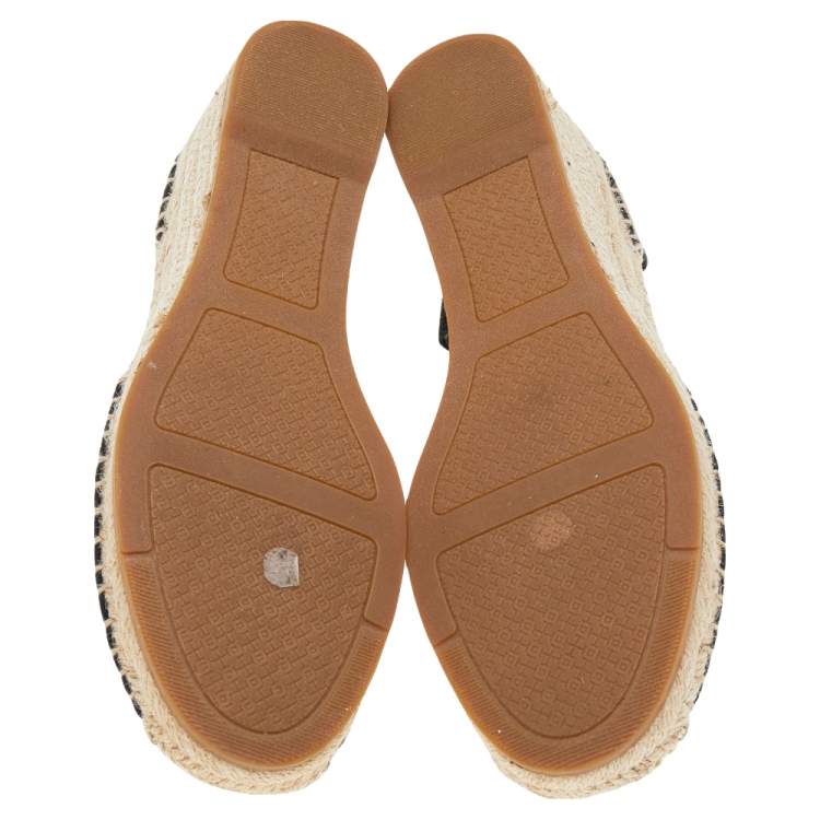 Pre Owned Tory Burch Black Jute Espadrille Flats Size 37.5 