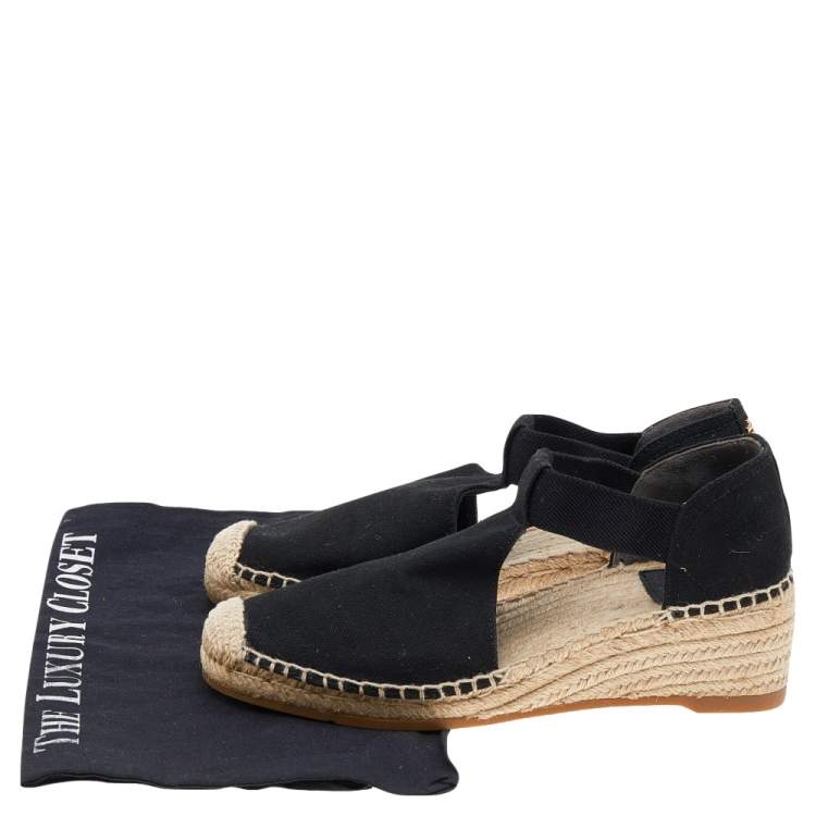 Pre Owned Tory Burch Black Jute Espadrille Flats Size 37.5 