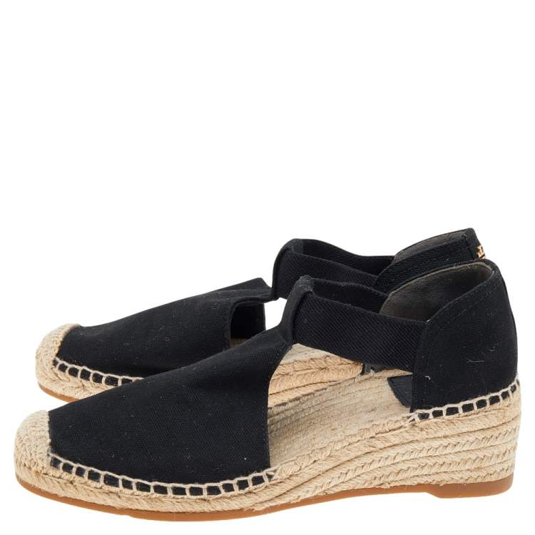 Pre Owned Tory Burch Black Jute Espadrille Flats Size 37.5 