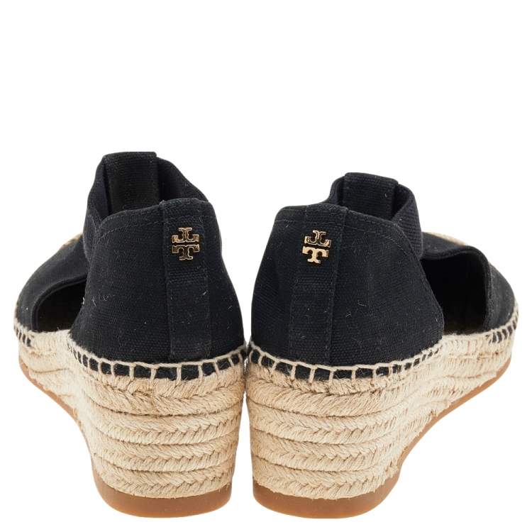 Pre Owned Tory Burch Black Jute Espadrille Flats Size 37.5 