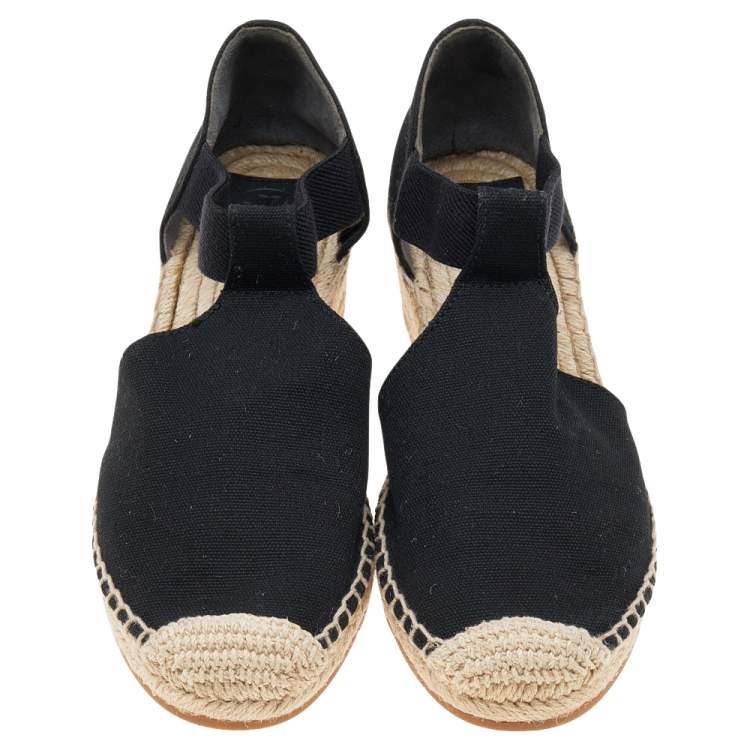 Pre Owned Tory Burch Black Jute Espadrille Flats Size 37.5 