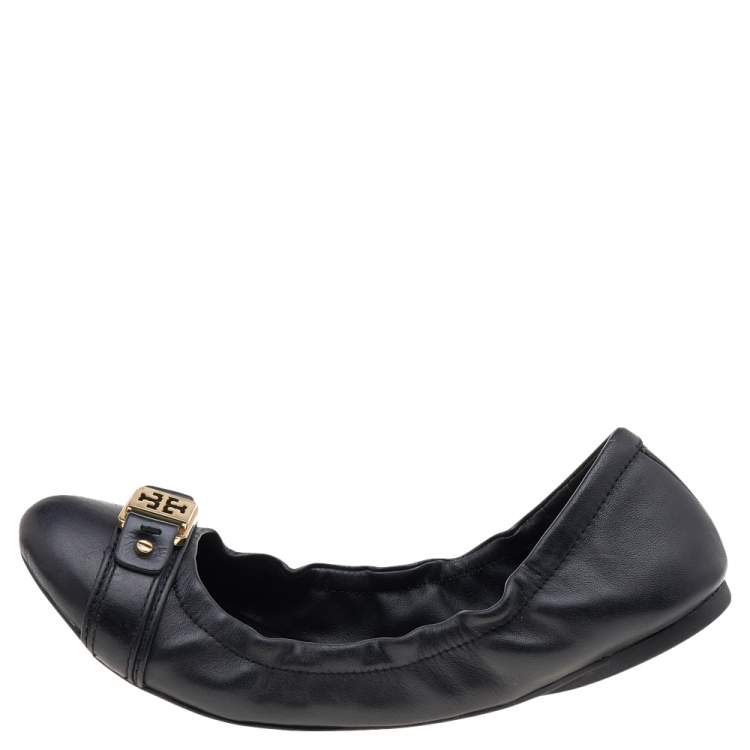 Pre Owned Tory Burch Black Leather Slip on Flats Size 39