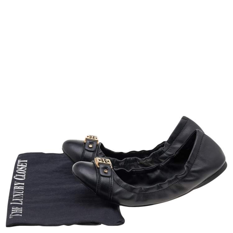 Pre Owned Tory Burch Black Leather Slip on Flats Size 39