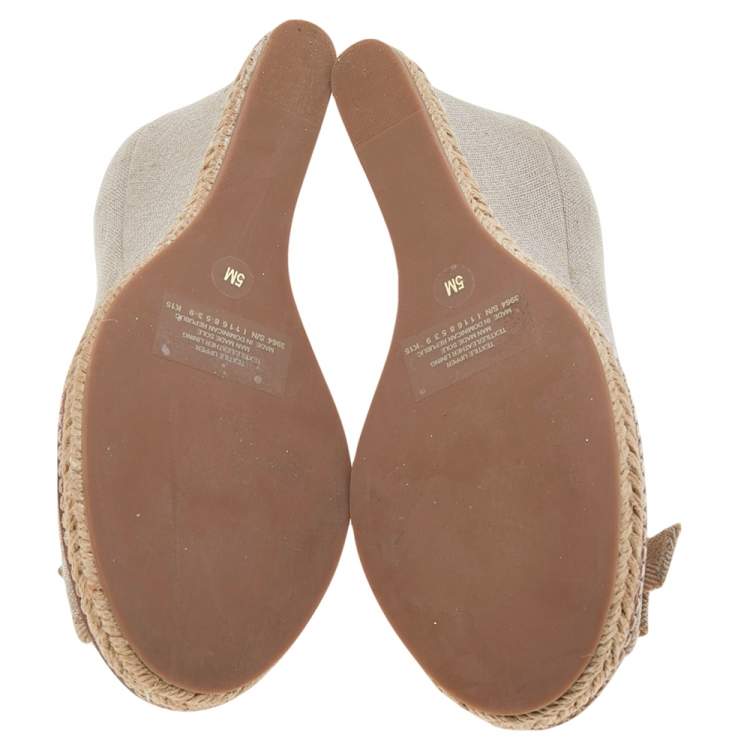 Pre Owned Tory Burch Grey Fabric Wedge Pumps Size 35