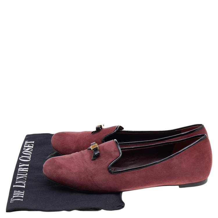 Pre Owned Tory Burch Burgundy Suede Smoking Slippers Size 38.5