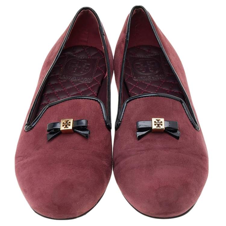 Pre Owned Tory Burch Burgundy Suede Smoking Slippers Size 38.5