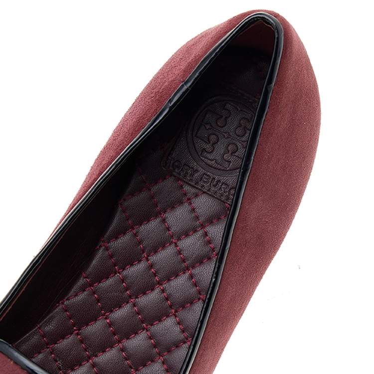 Pre Owned Tory Burch Burgundy Suede Smoking Slippers Size 38.5