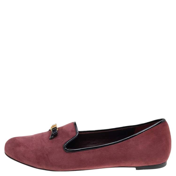Pre Owned Tory Burch Burgundy Suede Smoking Slippers Size 38.5