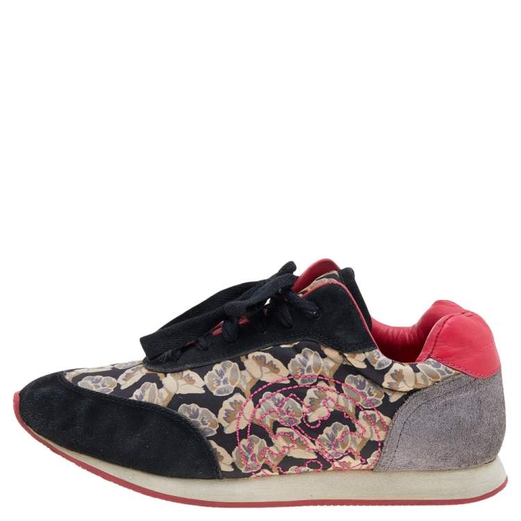 Pre Owned Tory Burch Multicolor Fabric And Leather Low Top Sneakers Size 38