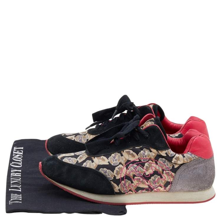 Pre Owned Tory Burch Multicolor Fabric And Leather Low Top Sneakers Size 38