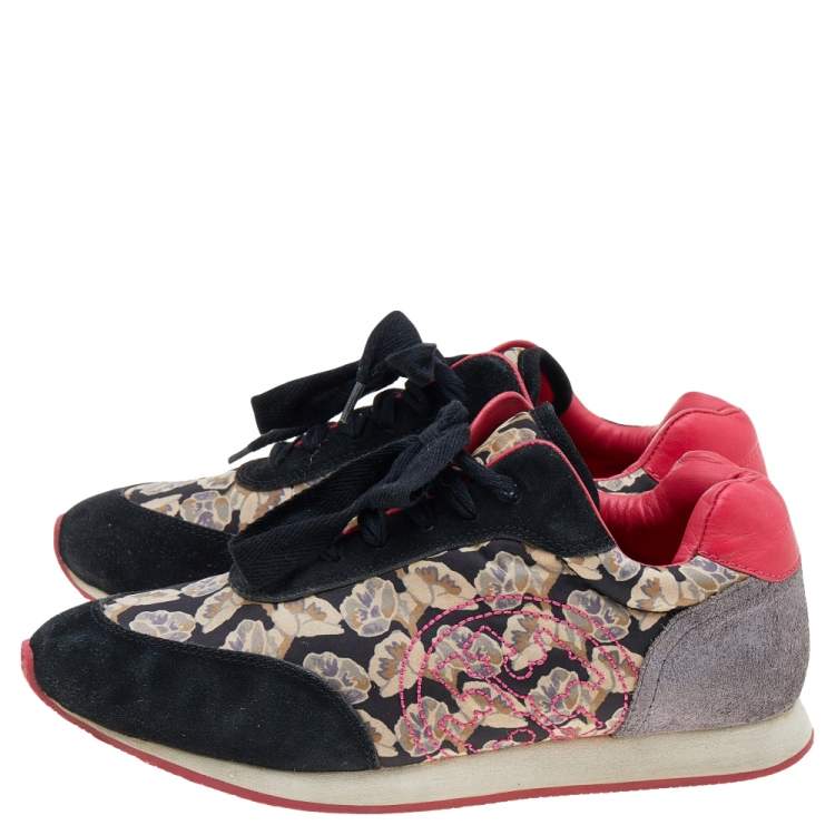 Pre Owned Tory Burch Multicolor Fabric And Leather Low Top Sneakers Size 38