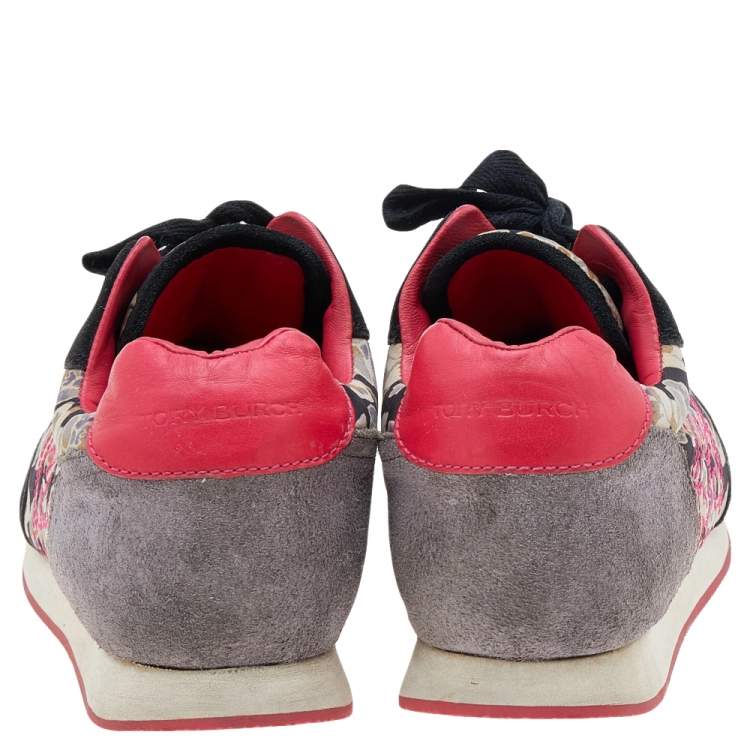 Pre Owned Tory Burch Multicolor Fabric And Leather Low Top Sneakers Size 38