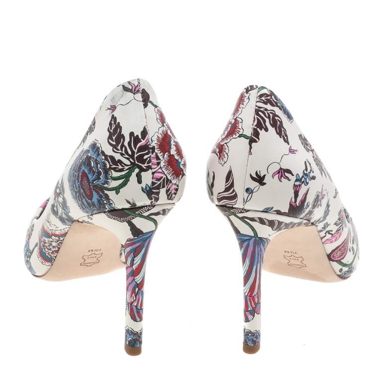 Pre Owned Tory Burch Multicolor Print Leather Happy Times Elana Pumps Size 38
