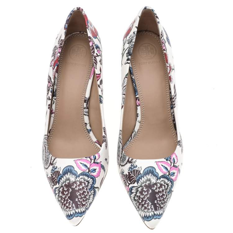 Pre Owned Tory Burch Multicolor Print Leather Happy Times Elana Pumps Size 38