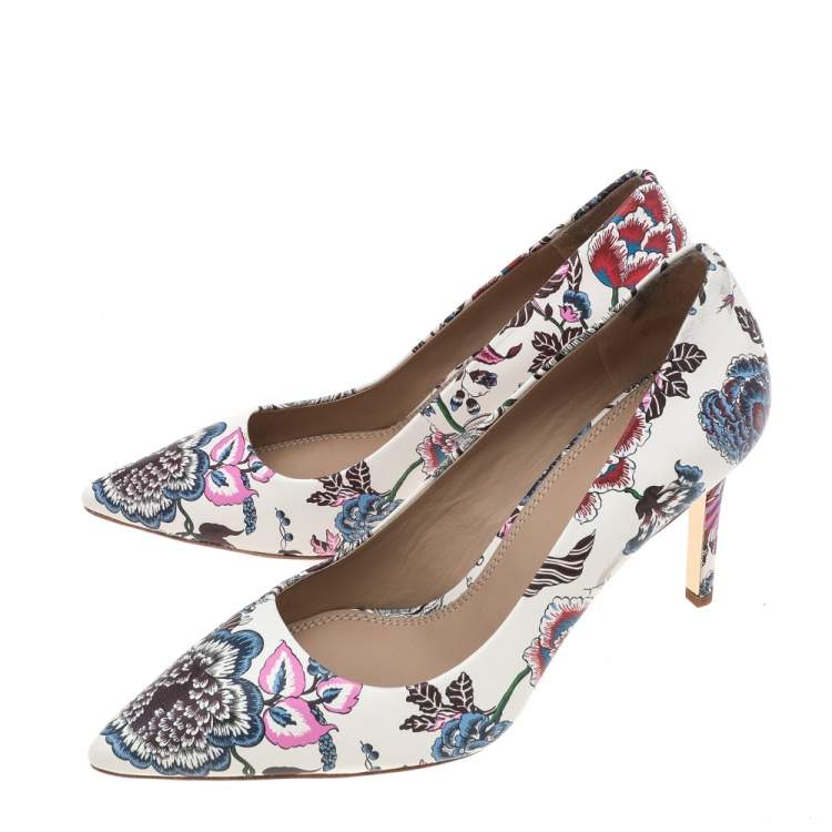 Pre Owned Tory Burch Multicolor Print Leather Happy Times Elana Pumps Size 38