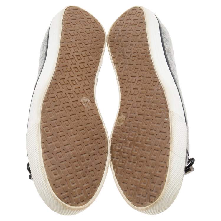 Pre Owned Tory Burch Grey Wool And Patent Leather Flats Size 37.5