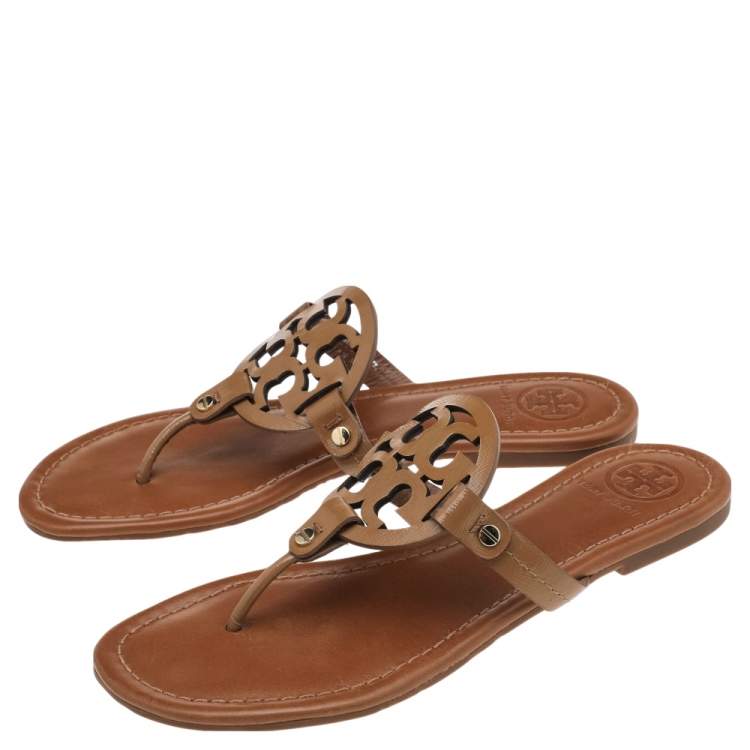 Pre Owned Tory Burch Brown Patent Leather Miller Flat Thong Sandals Size 39