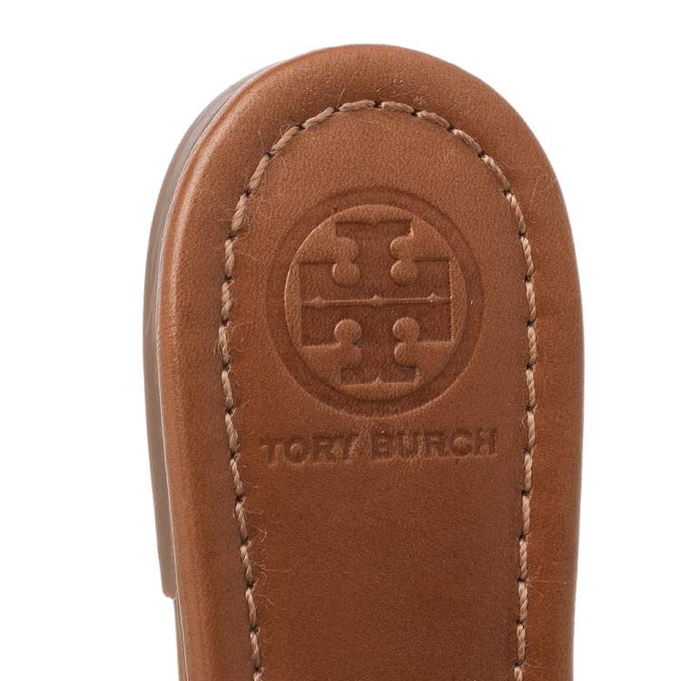 Pre Owned Tory Burch Brown Patent Leather Miller Flat Thong Sandals Size 39