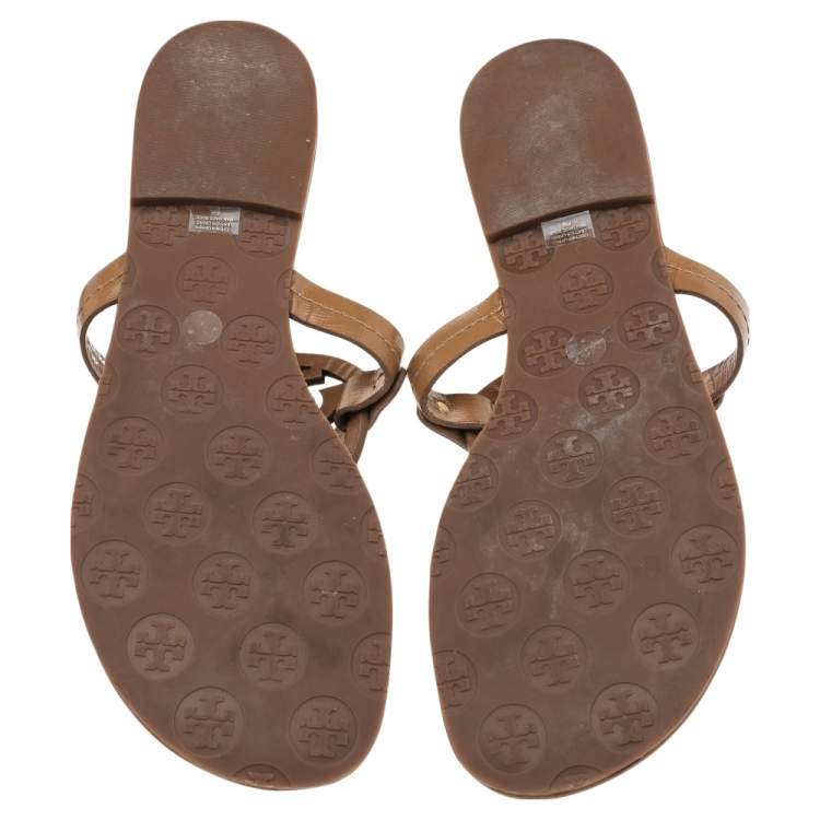 Pre Owned Tory Burch Brown Patent Leather Miller Flat Thong Sandals Size 39