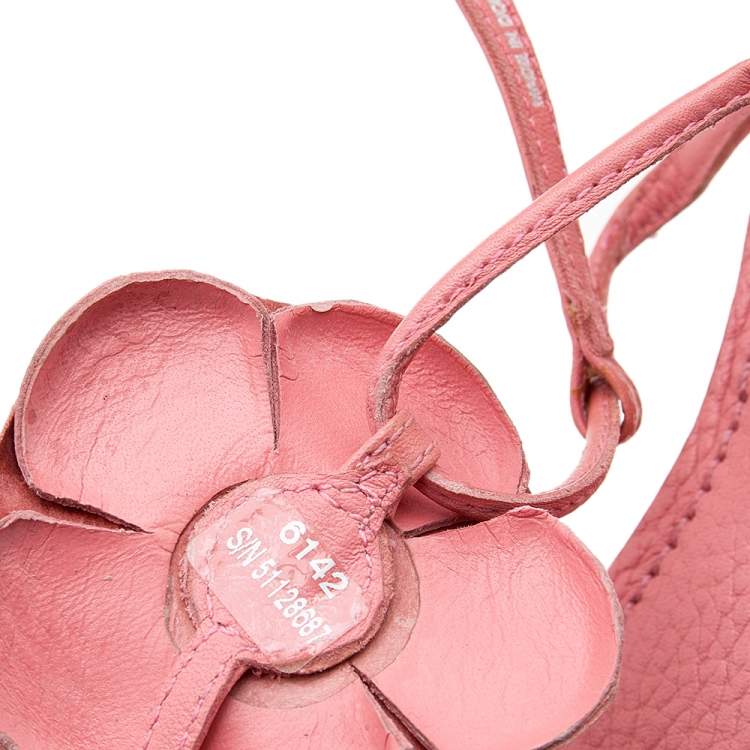 Pre Owned Tory Burch Pink Leather Flower Embellished Flat Thong Sandals Size 38