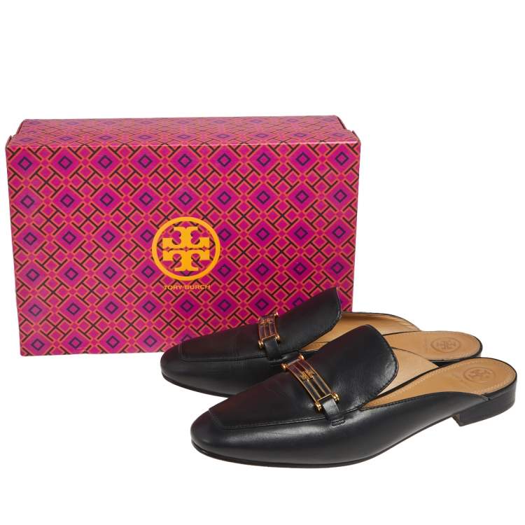 Pre Owned Tory Burch Black Leather Amelia Mule Sandals Size 40