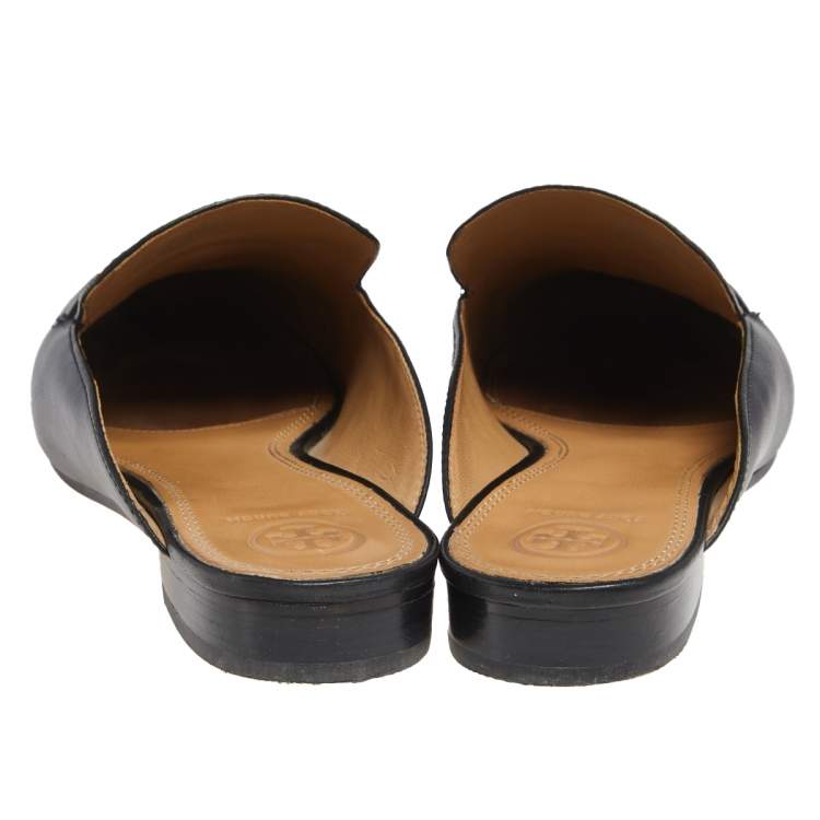 Pre Owned Tory Burch Black Leather Amelia Mule Sandals Size 40