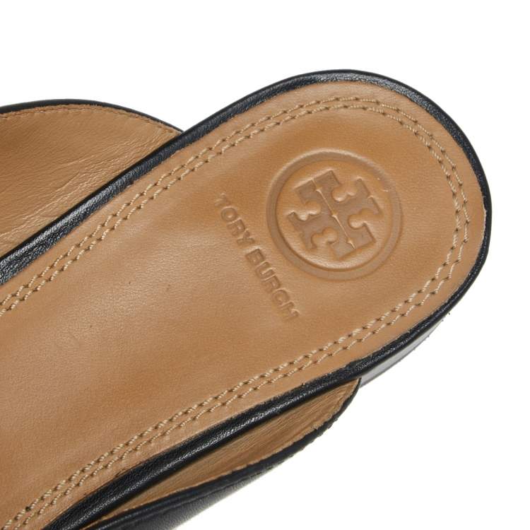 Pre Owned Tory Burch Black Leather Amelia Mule Sandals Size 40