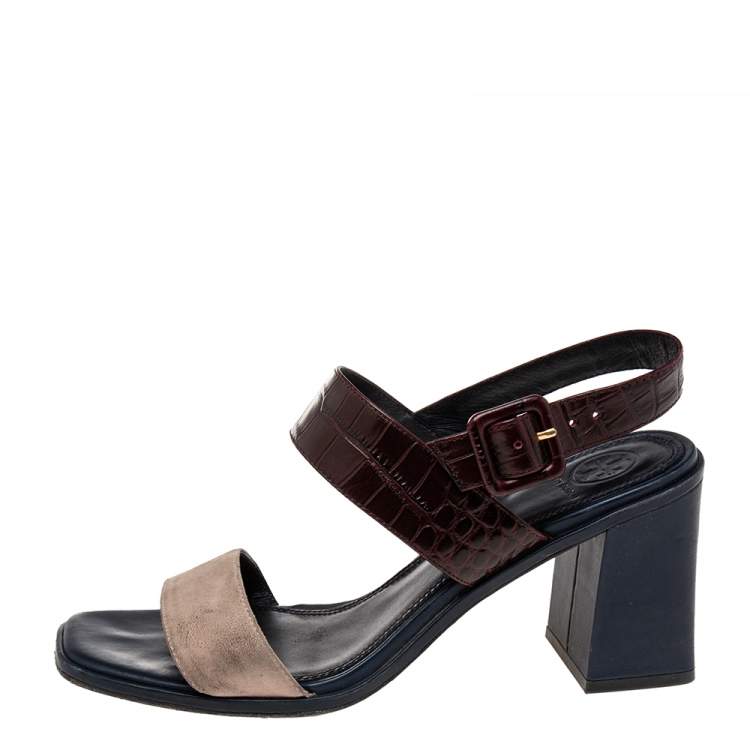 TORY BURCH BROWN AND BLACK LEATHER SANDALS *SIZE