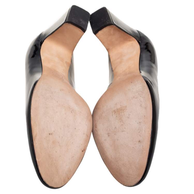 Pre Owned Tory Burch Black Patent Leather Raleigh Buckle Block Heel Pumps Size 39.5