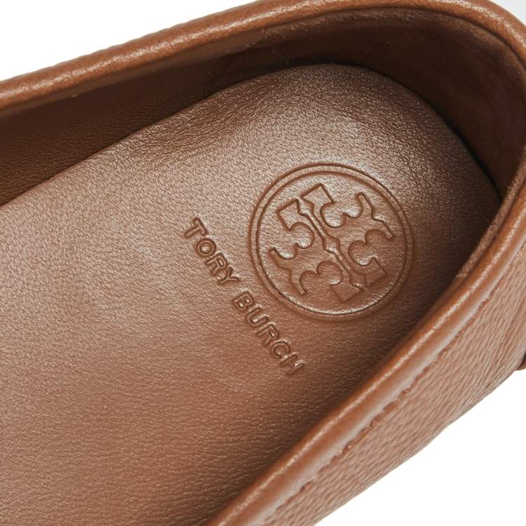 Pre Owned Tory Burch Brown Leather Slip On Loafers Size 39