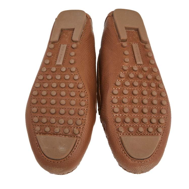 Pre Owned Tory Burch Brown Leather Slip On Loafers Size 39