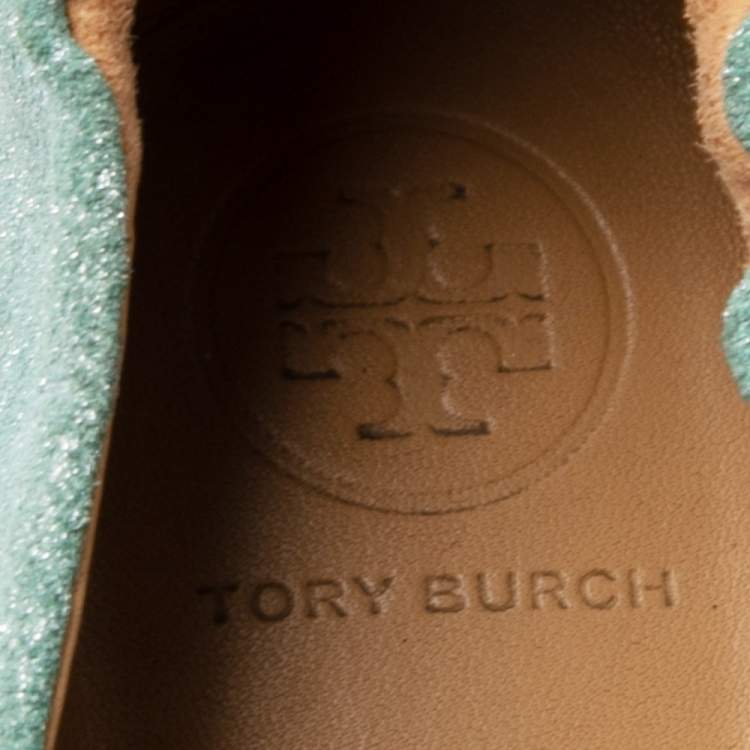 Pre Owned Tory Burch Aqua Green Suede Reva  Ballet Flats Size 37