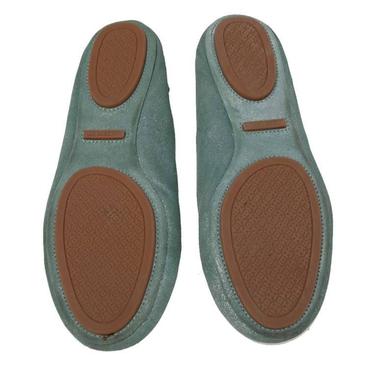 Pre Owned Tory Burch Aqua Green Suede Reva  Ballet Flats Size 37