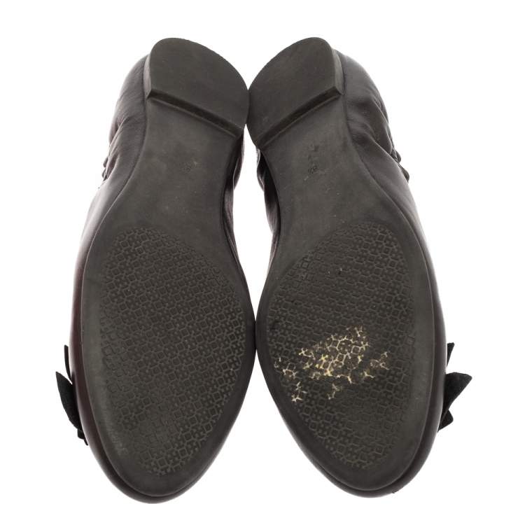 مملوكة مسبقًا Tory Burch Black Leather Blossom Ballet Flats Size 38.5