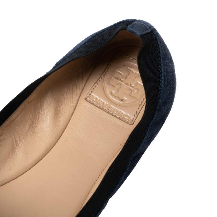 Pre Owned Tory Burch Navy Blue Suede Minnie Scrunch Ballet Flats Size 39