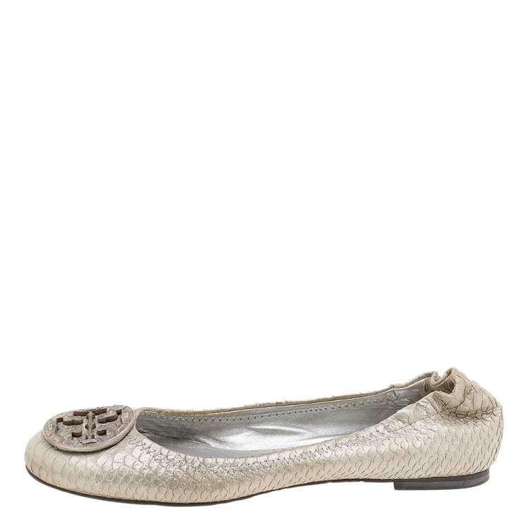 Tory Burch Silver Python Embossed Leather Reva Ballet Flats Size  Tory  Burch | TLC