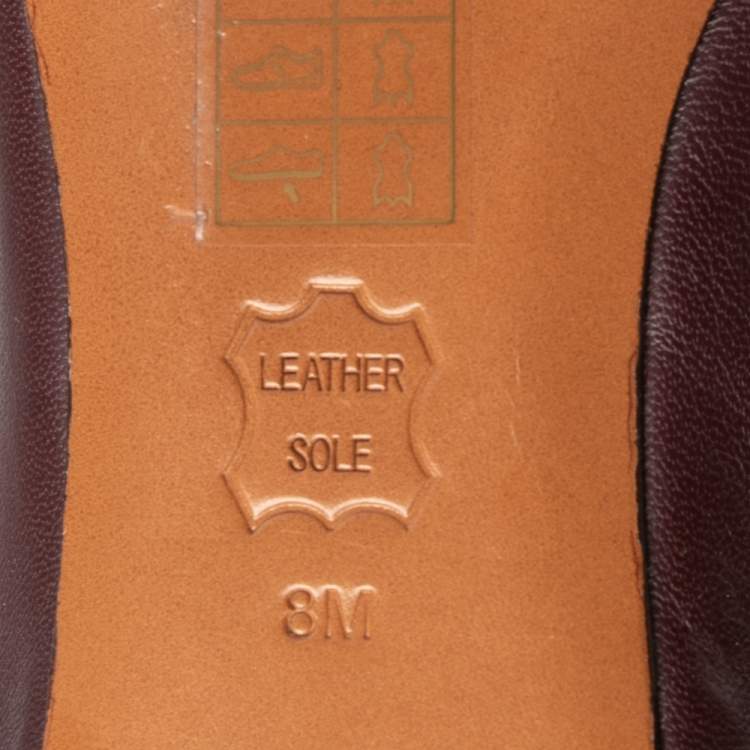 Pre Owned Tory Burch Burgundy Leather Bow Ballet Flats Size 38