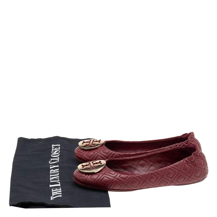 Pre Owned  Tory Burch Brown Quilted Leather Minnie Ballet Flats Size 36