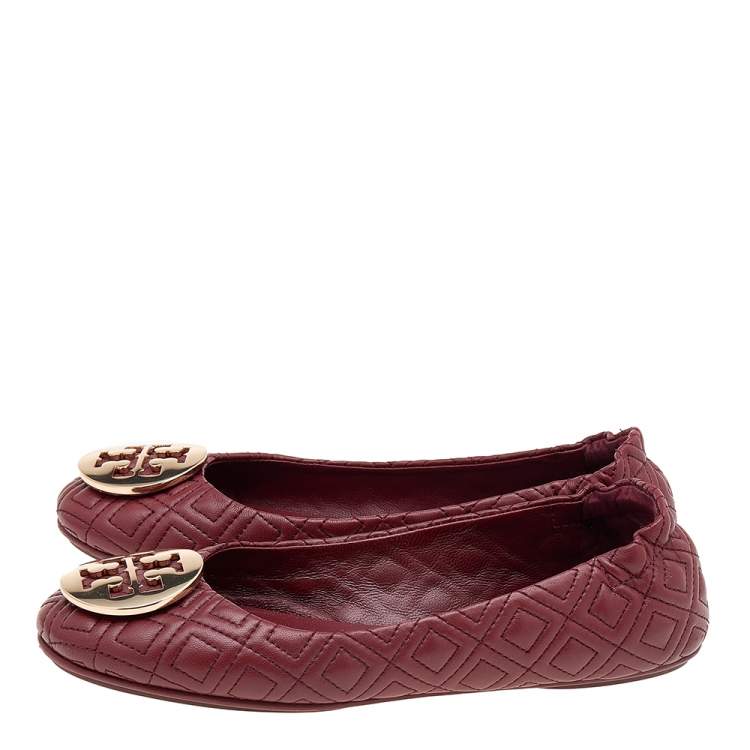 Pre Owned  Tory Burch Brown Quilted Leather Minnie Ballet Flats Size 36