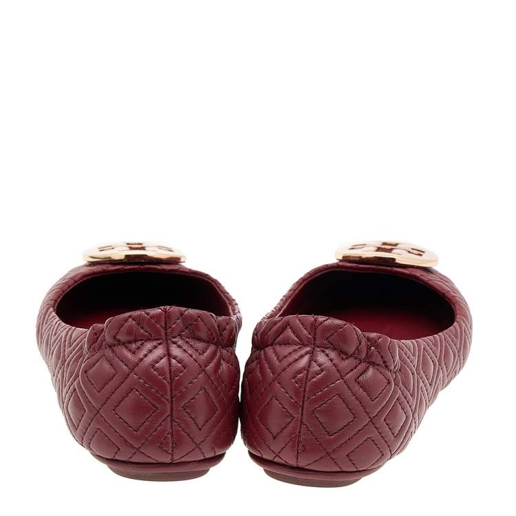 Pre Owned  Tory Burch Brown Quilted Leather Minnie Ballet Flats Size 36