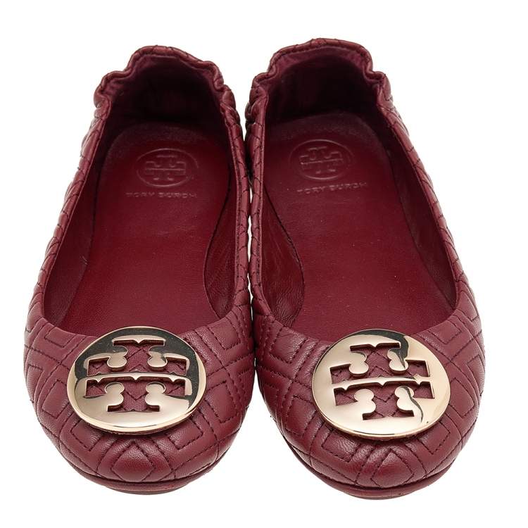 Pre Owned  Tory Burch Brown Quilted Leather Minnie Ballet Flats Size 36