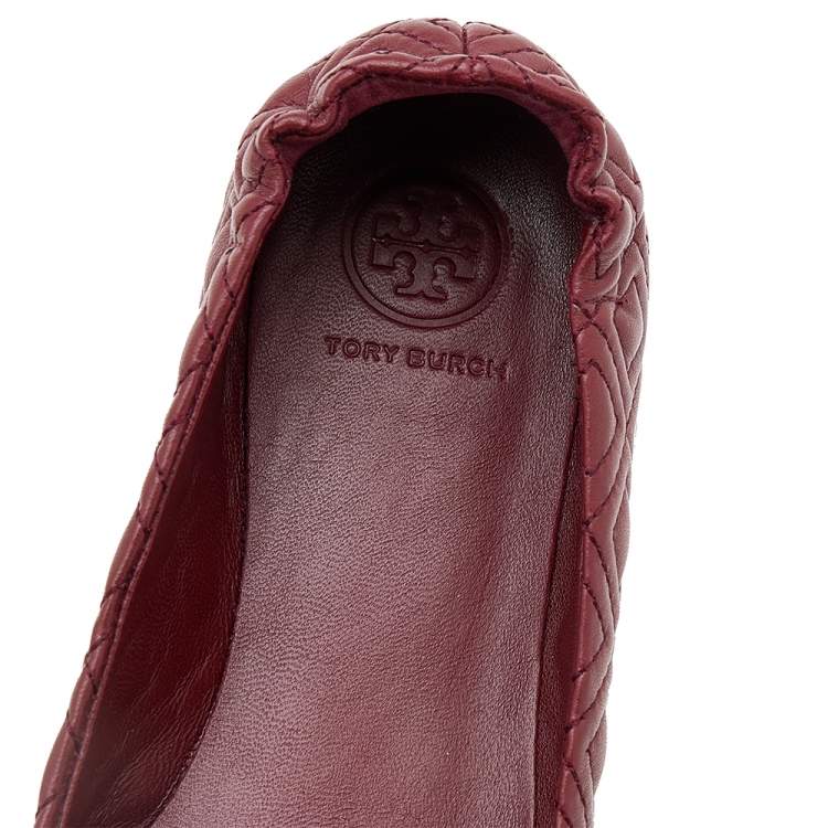 Pre Owned  Tory Burch Brown Quilted Leather Minnie Ballet Flats Size 36