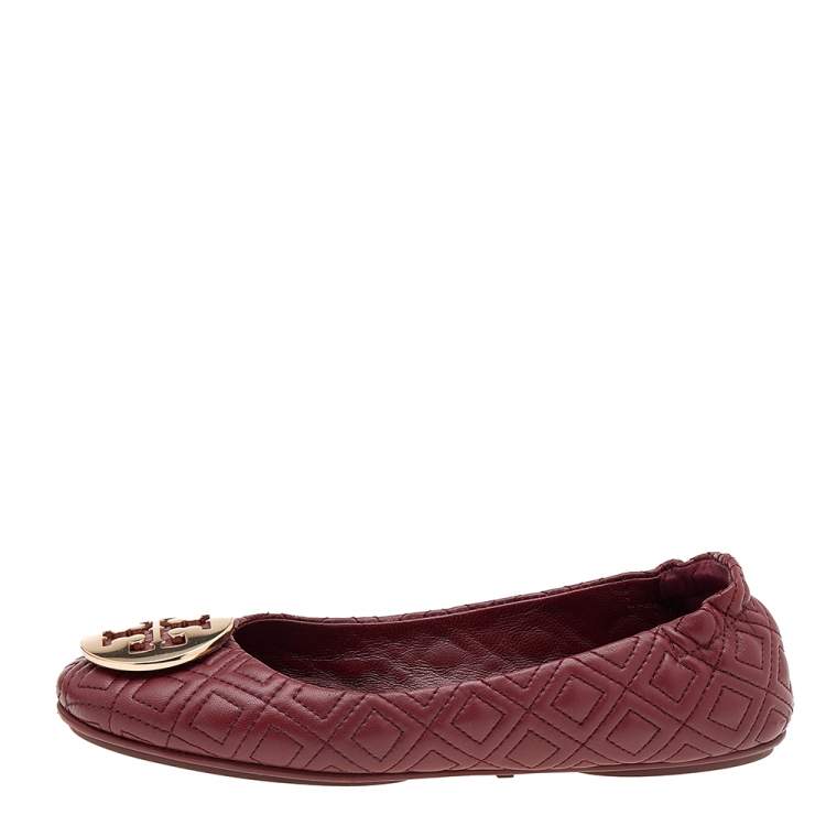 Pre Owned  Tory Burch Brown Quilted Leather Minnie Ballet Flats Size 36
