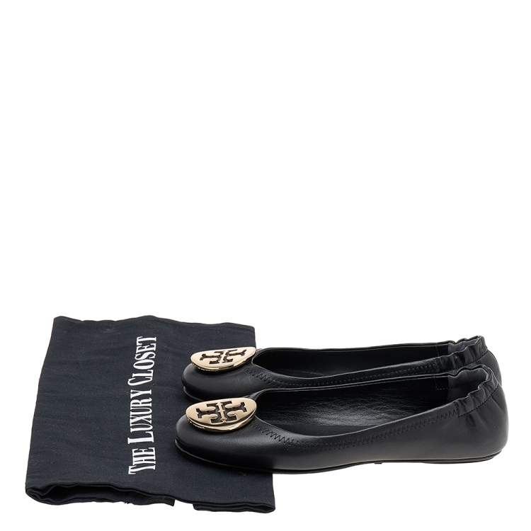 Pre Owned Tory Burch Black Leather Minnie Ballet Flats Size 35.5